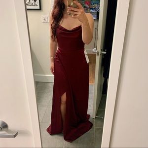 Azazie Naomi Stretch Satin Cabernet Bridesmaid Dress Size A2